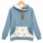 Preview: Hoodie [ Damen ] Küstenkind Boote & Fische (Sweat taubenblau) (Bündchen beige)