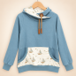 Preview: Hoodie [ Damen ] Küstenkind Boote & Fische (Sweat taubenblau) (Bündchen beige)