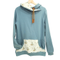 Preview: Hoodie [ Damen ] Küstenkind Boote & Fische (Sweat taubenblau) (Bündchen beige)