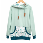 Preview: Hoodie [ Damen ] Eukalyptus (Sweat hellgrün) (Bündchen petrol)