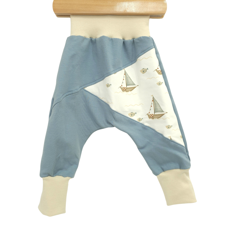 Pumphose Meno triangolo Küstenkind Boote Fische (Sweat taubenblau) (Bündchen beige)