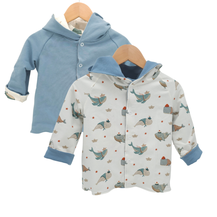 Wendejacke Küstenkind Wale Schiffe / Taubenblau