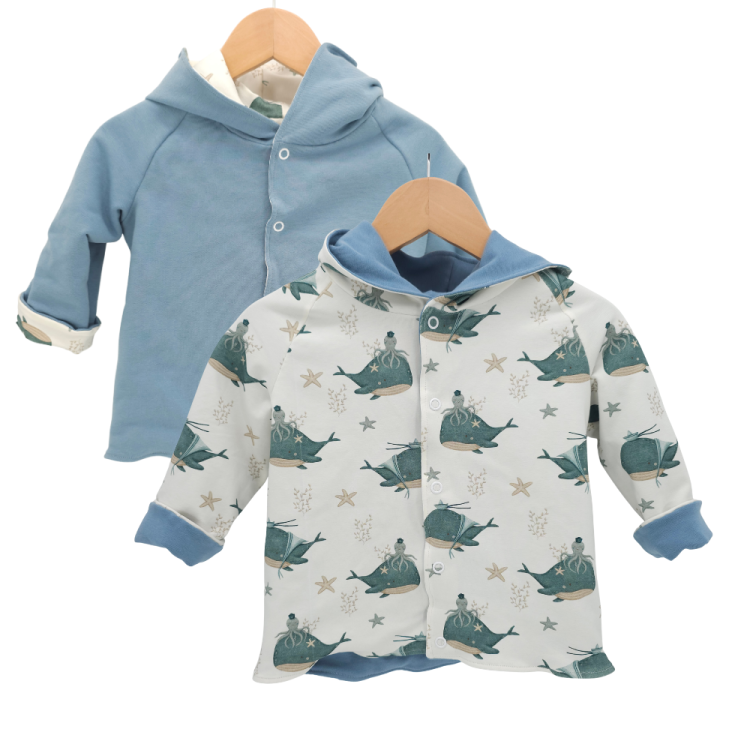 Wendejacke Küstenkind Wale Oktopus / Taubenblau