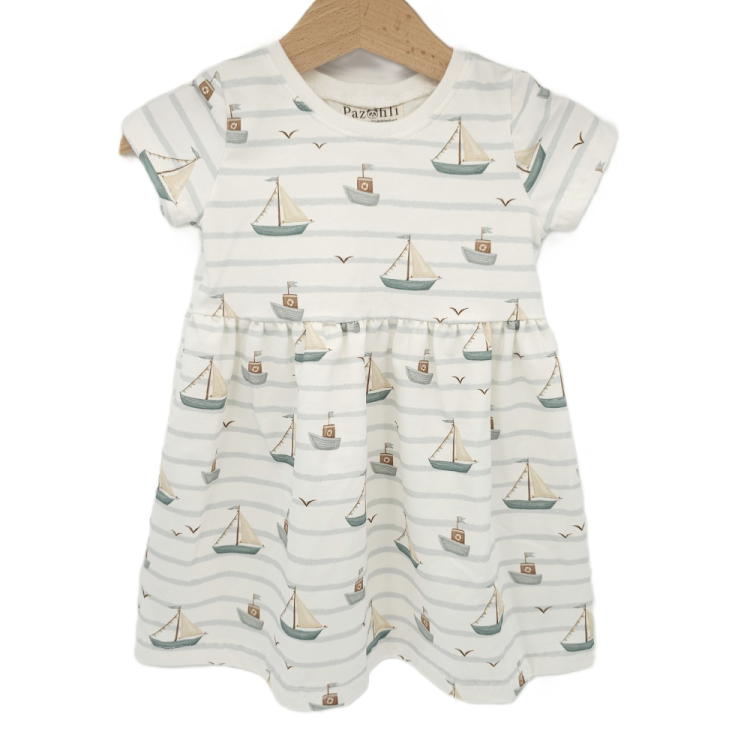 Basic Kleid Küstenkind Boote (Bündchen weiss) 86-128