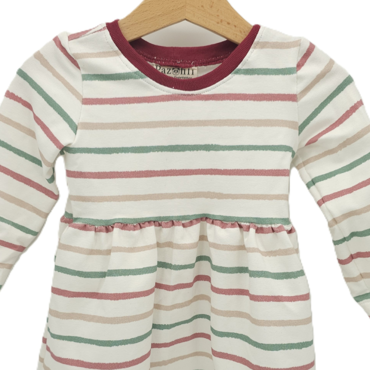 Basic Kleid Streifen (Bündchen bordeaux) 86-128