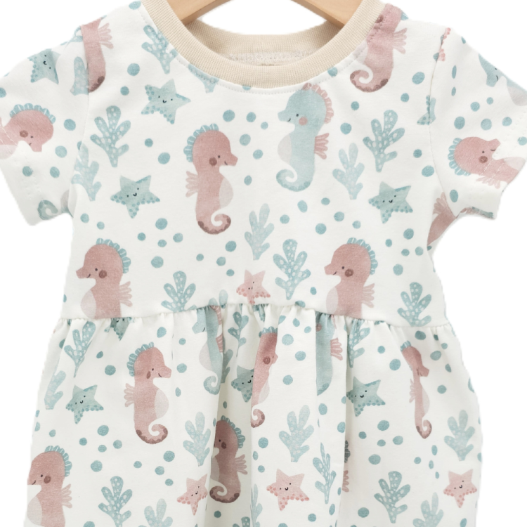 Basic Kleid Under the Sea Seepferdchen (Bündchen beige) 86-128
