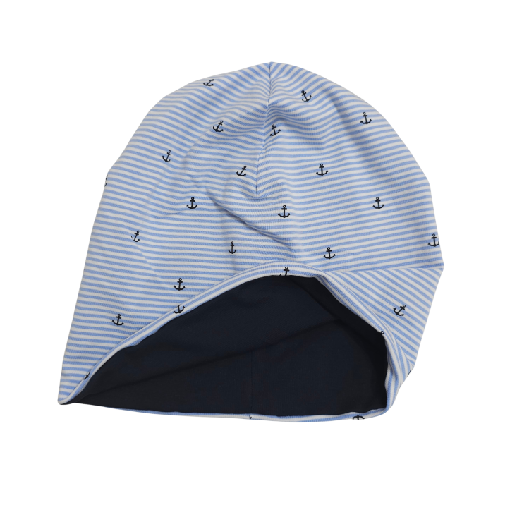 Wendebeanie Anker blau weiß geringelt