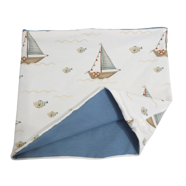 Wendeschlupfschal Küstenkind Boote Fische (innen taubenblau)