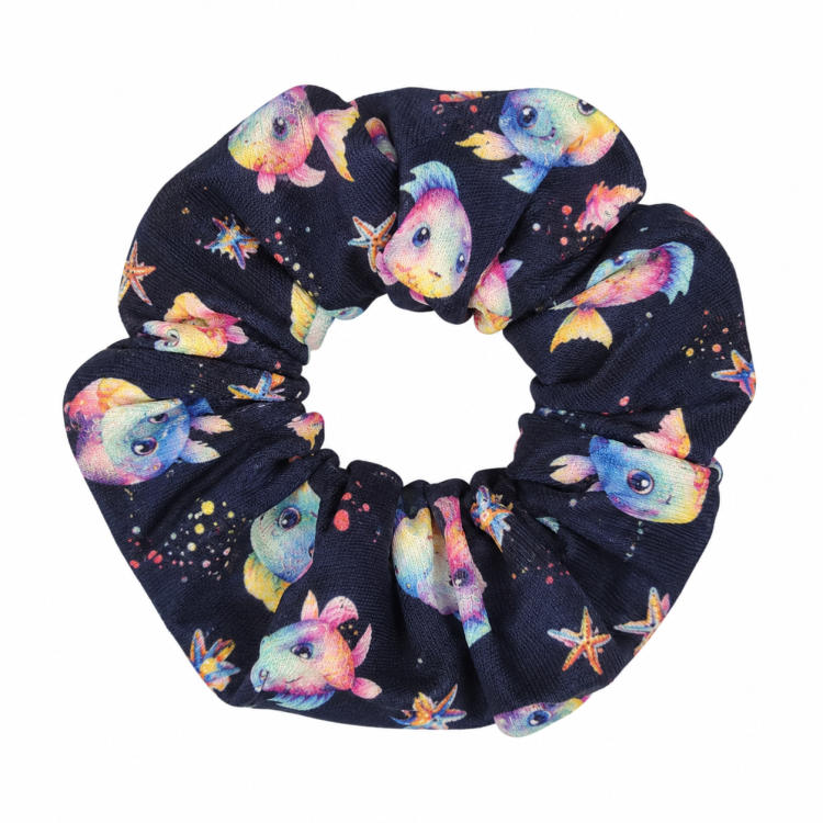 Scrunchies bunte Fische dunkel