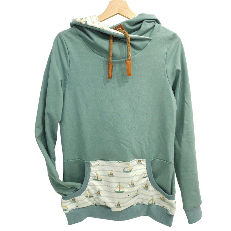 Hoodie [ Damen ] Küstenkind Boote (Sweat mint) (Bündchen mint)