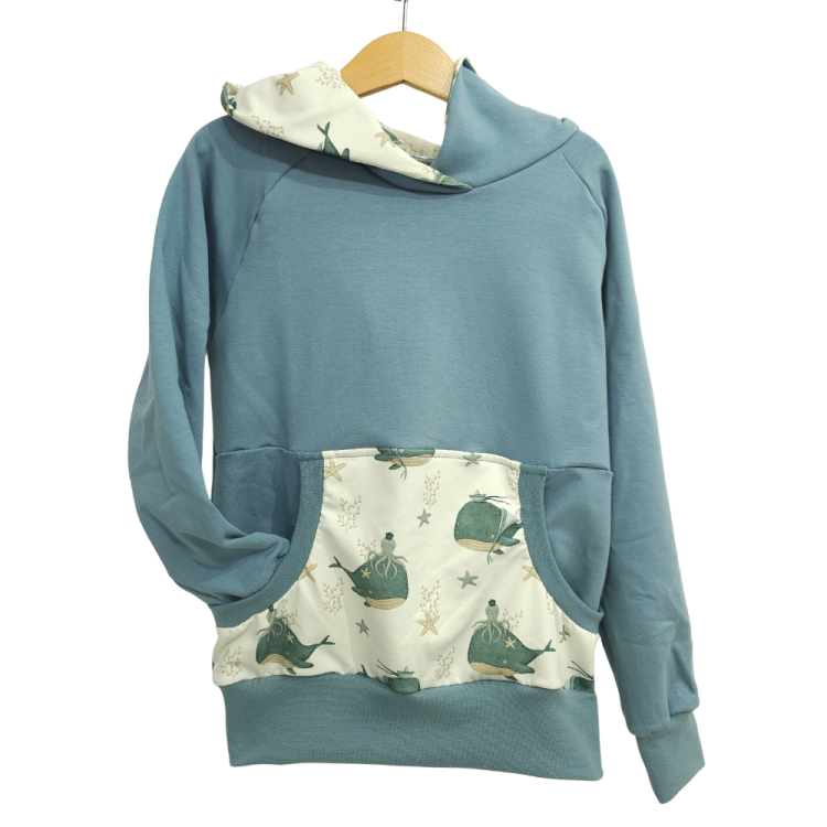 Hoodie [ Herren ] Küstenkind Wale Oktopus (Sweat taubenblau) (Bündchen taubenblau)