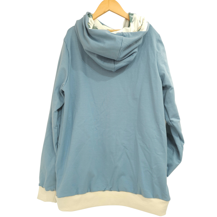 Hoodie [ Damen ] Küstenkind Wale Oktopus (Sweat taubenblau) (Bündchen beige)