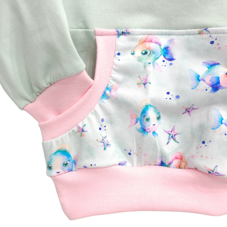Pullover [ Kids 1-7 Jahre ] bunte Fische hell (Sweat hell mint) (Bündchen rosa)