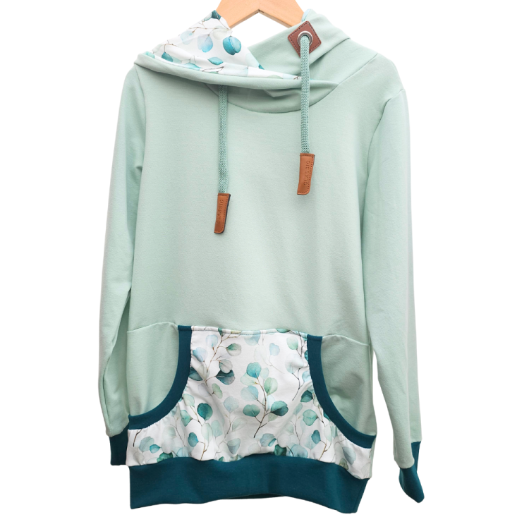 Hoodie [ Damen ] Eukalyptus (Sweat hellgrün) (Bündchen petrol)