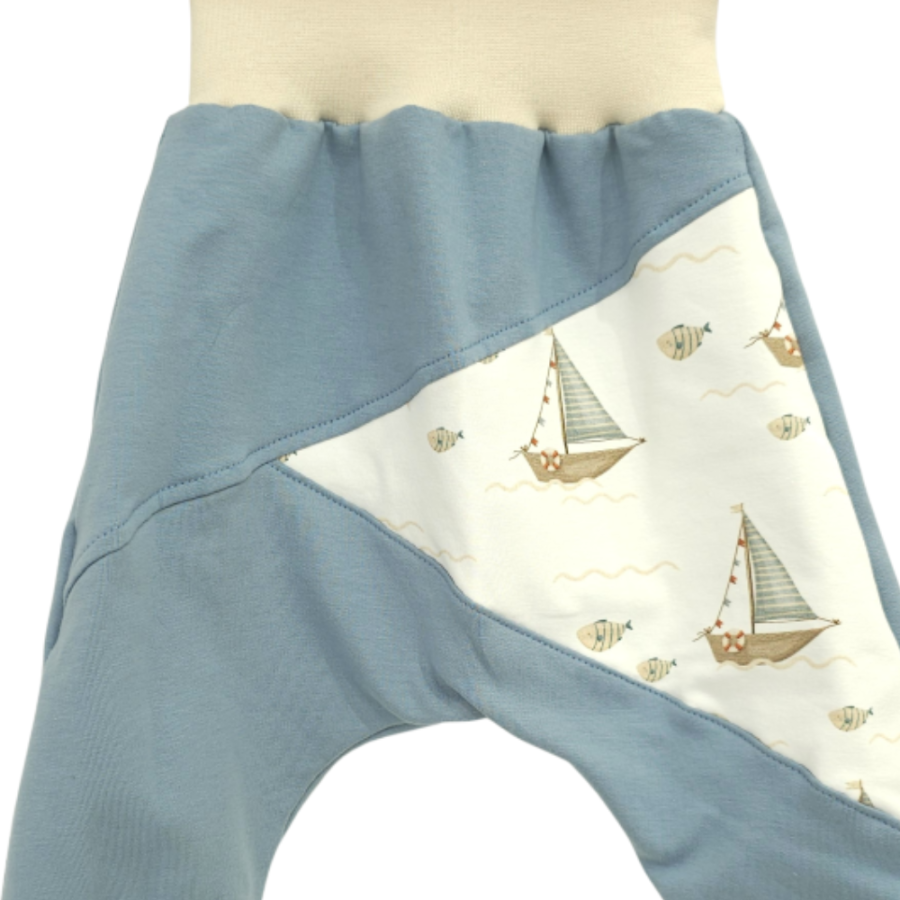 Pumphose Meno triangolo Küstenkind Boote Fische Sweat taubenblau (Bündchen beige)