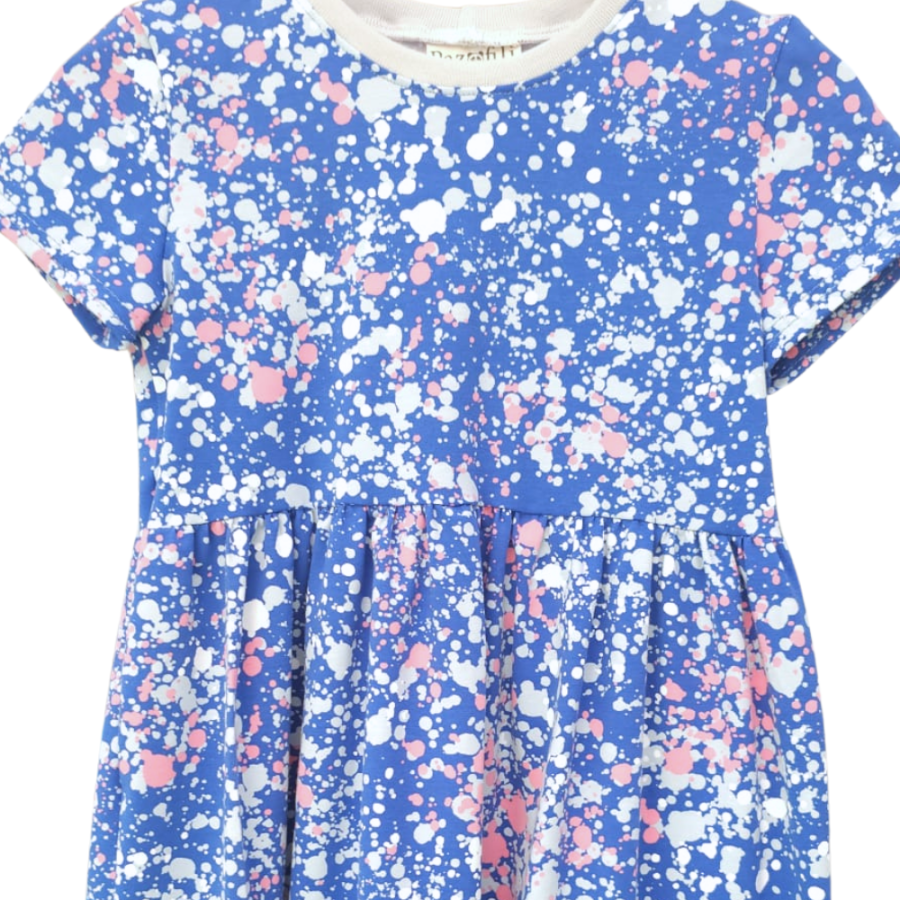 Basic Kleid Blau gesprenkelt (Bündchen grau) 86-128