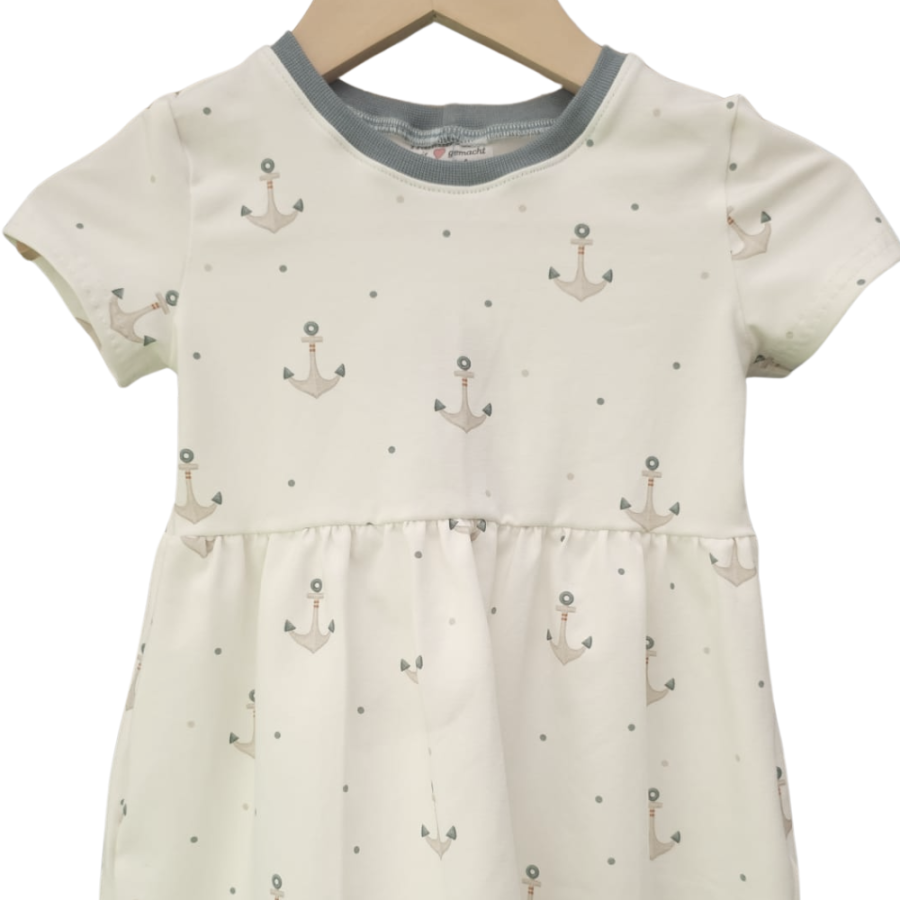 Basic Kleid Küstenkind Anker (Bündchen taubenblau) 86-128