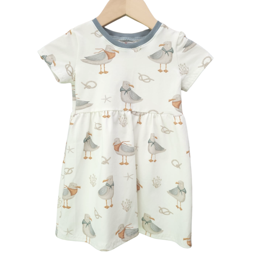 Basic Kleid Küstenkind Möwe (Bündchen taubenblau) 86-128