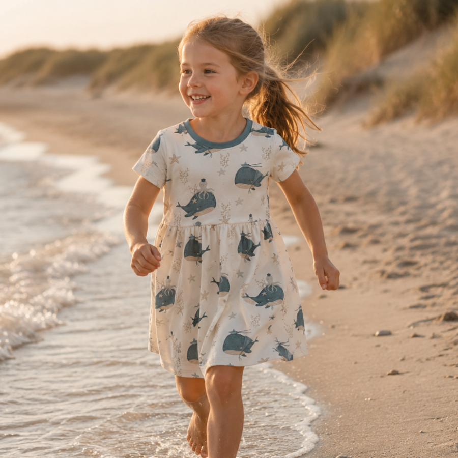 Basic Kleid Küstenkind Wale Oktopus (Bündchen beige) 86-128