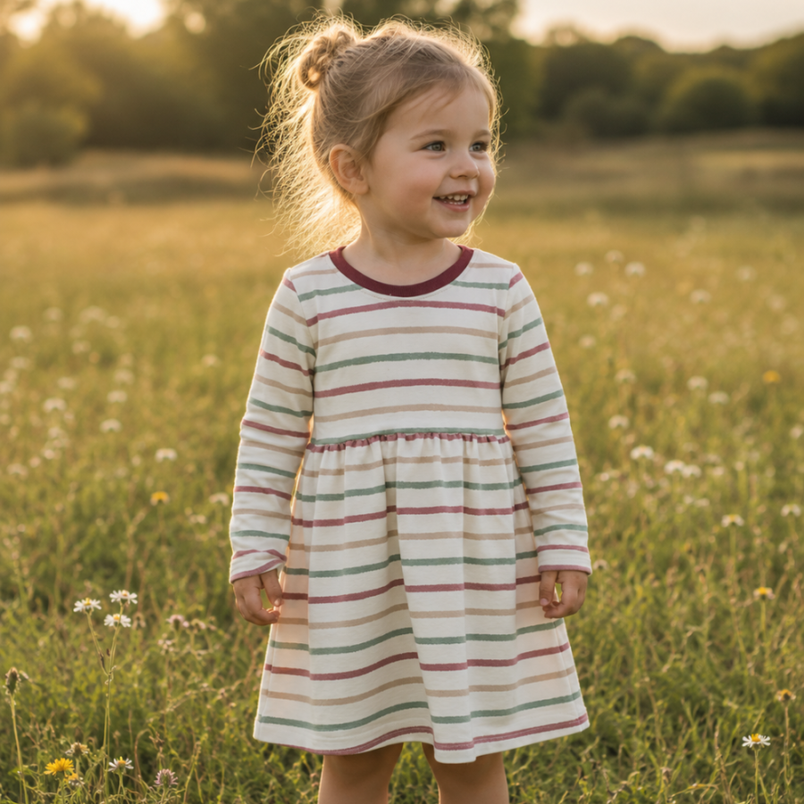 Basic Kleid Streifen (Bündchen bordeaux) 86-128