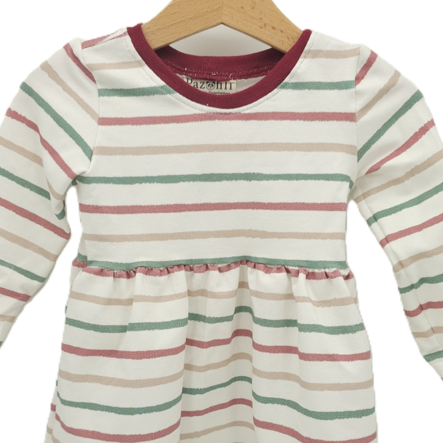 Basic Kleid Streifen (Bündchen bordeaux) 86-128