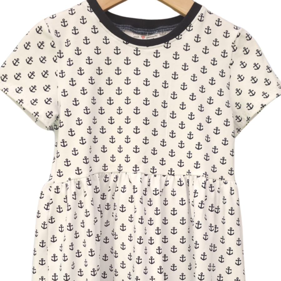 Basic Kleid Weiss Anker (Bündchen dunkelblau) 134 - 164