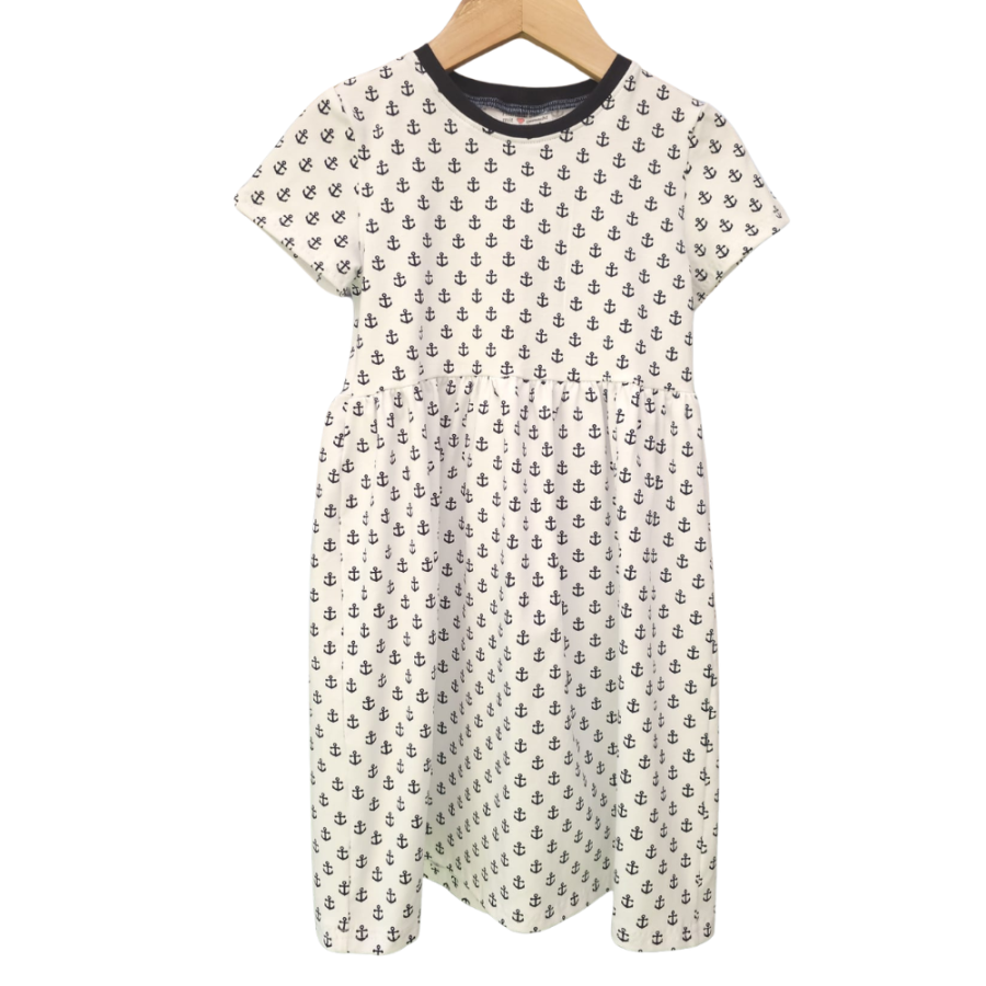 Basic Kleid Weiss Anker (Bündchen dunkelblau) 134 - 164