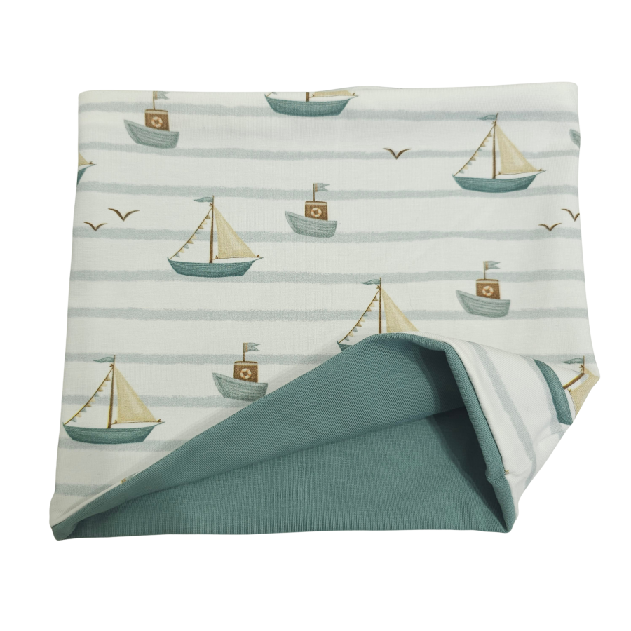 Wendeschlupfschal Küstenkind Boote (innen mint)