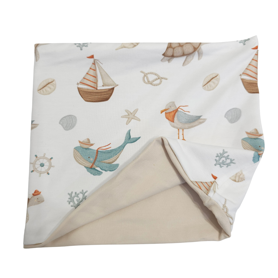 Wendeschlupfschal Küstenkind Wale Schiffchen (innen beige)