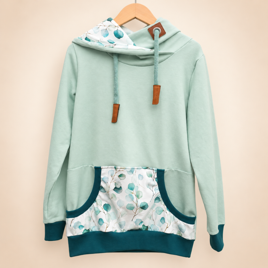 Hoodie [ Damen ] Eukalyptus (Sweat hellgrün) (Bündchen petrol)
