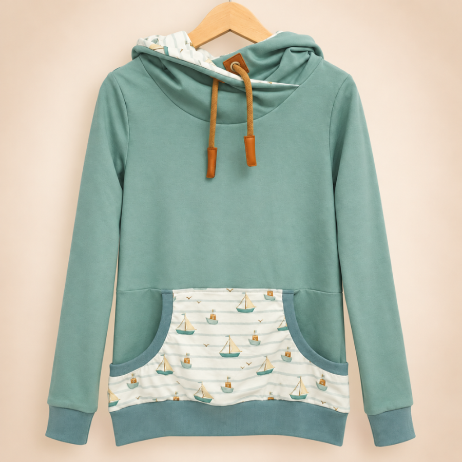 Hoodie [ Damen ] Küstenkind Boote (Sweat mint) (Bündchen mint)