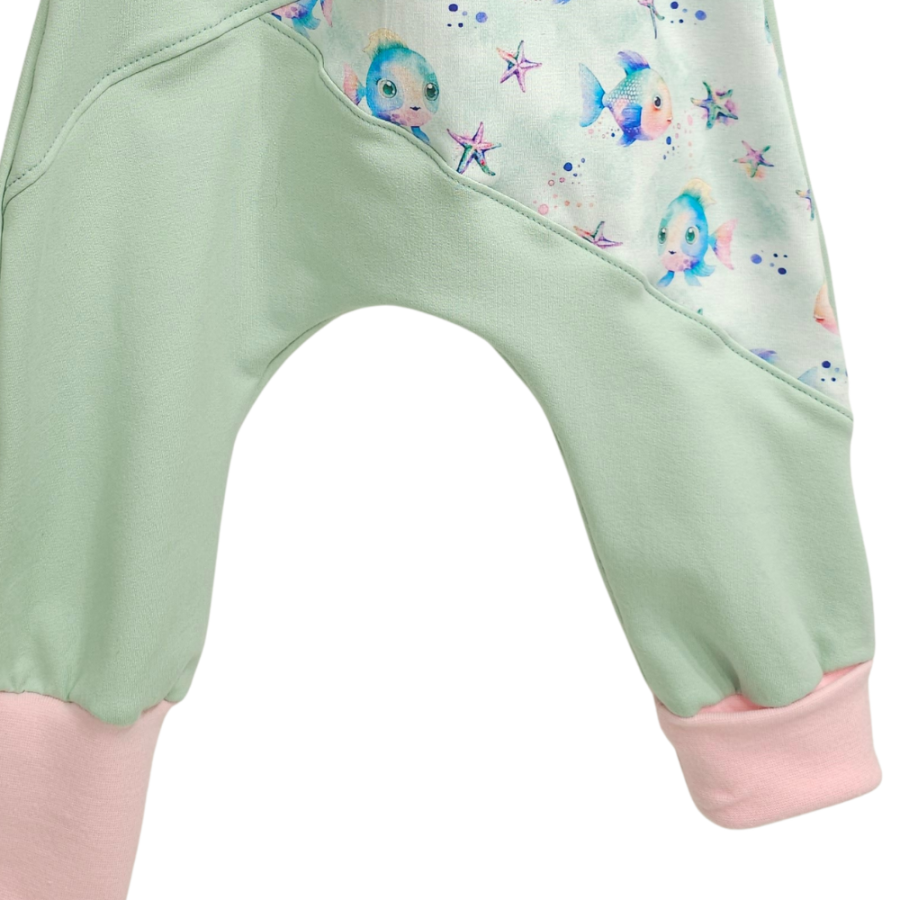 Pumphose Meno triangolo Fische hell (Sweat hellgrün) (Bündchen rosa)