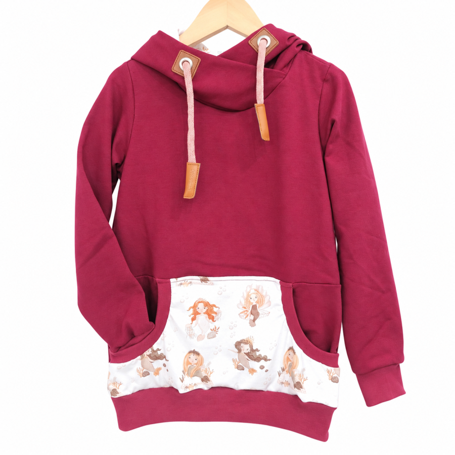 Hoodie [ Damen ] Ocean Dreams Meerjungfrauen (Sweat Bordeaux) (Bündchen bordeaux)