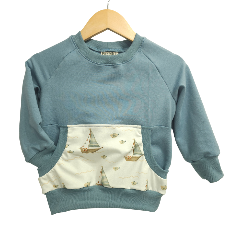 Pullover [ Kids 8-16 Jahre ] Küstenkind Boote Fische (Sweat taubenblau)
