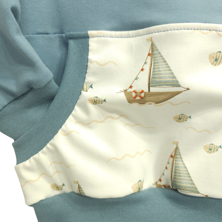 Pullover [ Kids 8-16 Jahre ] Küstenkind Boote Fische (Sweat taubenblau)