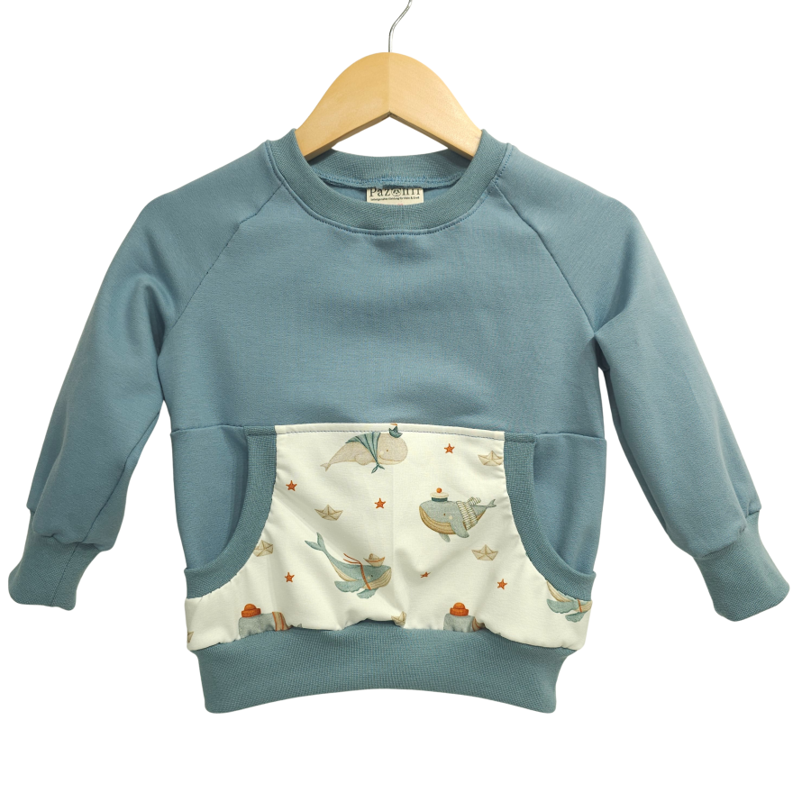 Pullover [ Kids 8-16 Jahre ] Küstenkind Wale Schiffchen (Sweat taubenblau)