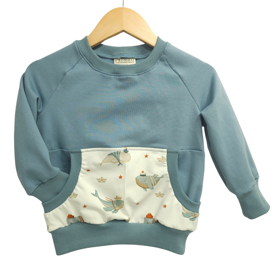 Pullover [ Kids 8-16 Jahre ] Küstenkind Wale Schiffchen (Sweat taubenblau)