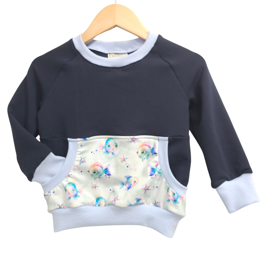 Pullover [ Kids 1-7 Jahre ] bunte Fische hell (Sweat marine) (Bündchen hell blau )