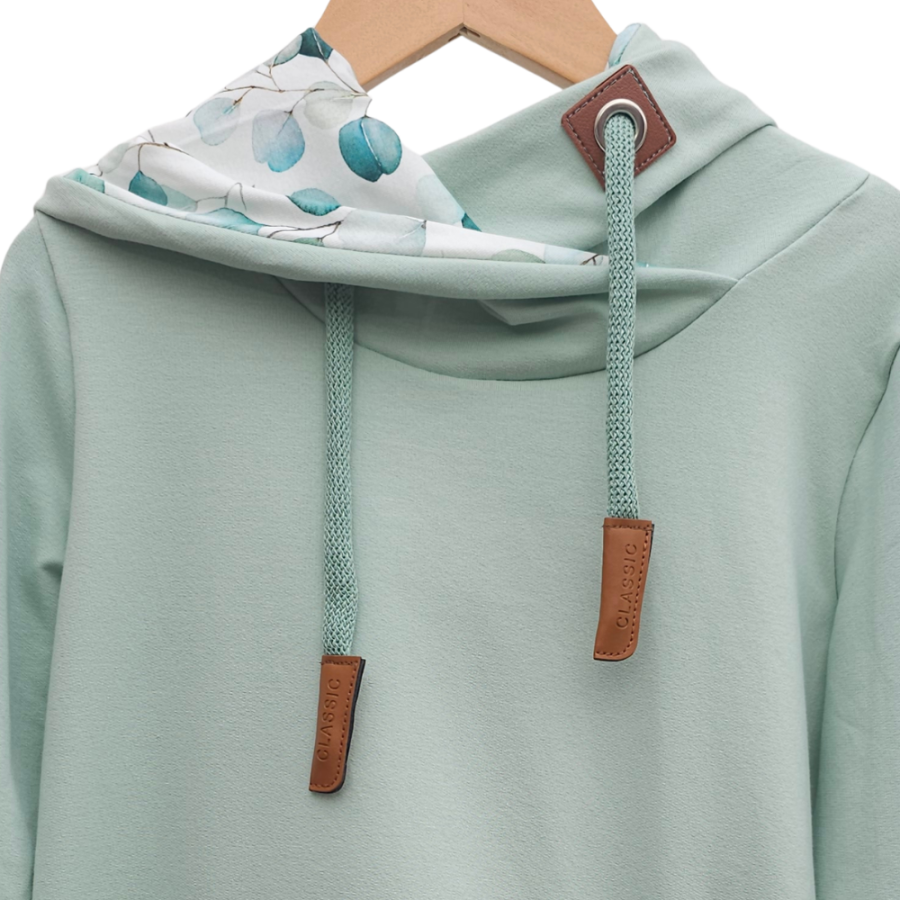 Hoodie [ Damen ] Eukalyptus (Sweat hellgrün) (Bündchen petrol)