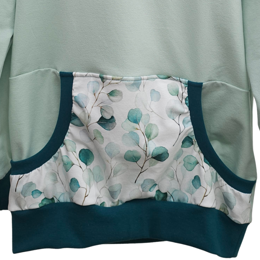 Hoodie [ Damen ] Eukalyptus (Sweat hellgrün) (Bündchen petrol)
