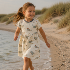 Basic Kleid Küstenkind Wale Schiffchen (Bündchen taubenblau)  134 - 164