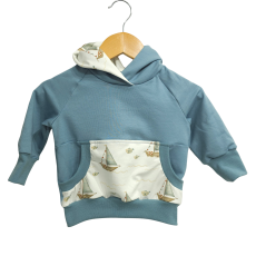 Hoodie [ Kids 8-16 Jahre ] Küstenkind Boote & Fische [Taubenblau]