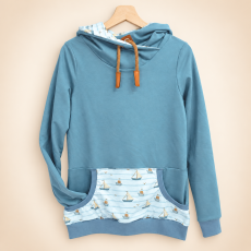Hoodie [ Damen ] Küstenkind Boote (Sweat taubenblau) (Bündchen taubenblau)