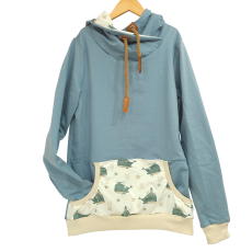 Hoodie [ Damen ] Küstenkind Wale Oktopus (Sweat taubenblau) (Bündchen beige)